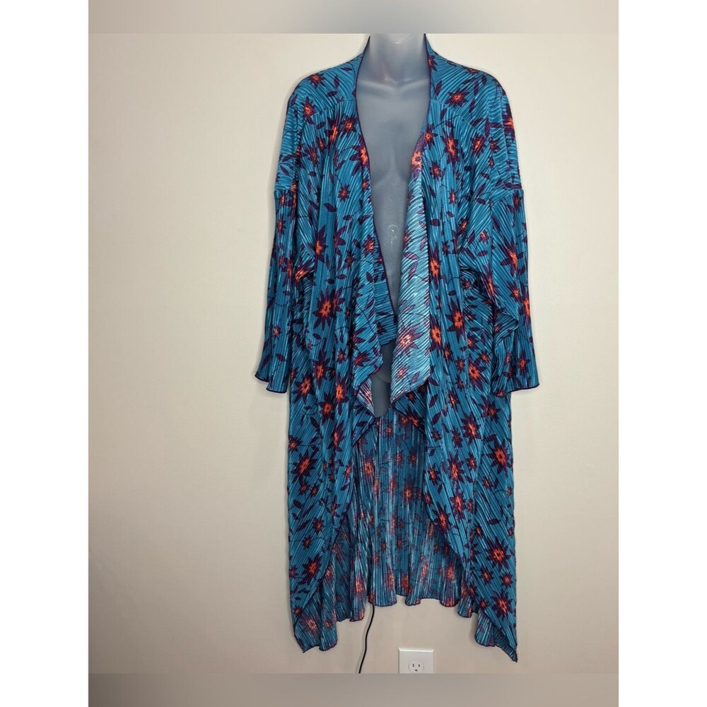 LuLaRoe Teal Orange Floral Draped open front Cardigan boho flowy long large